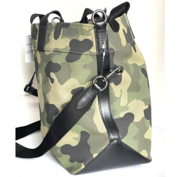 Coach Tote 38 Camo Print Large Canvas Tote Leather Carry-All Shoulder Bag CL396 - Picture 4 of 9